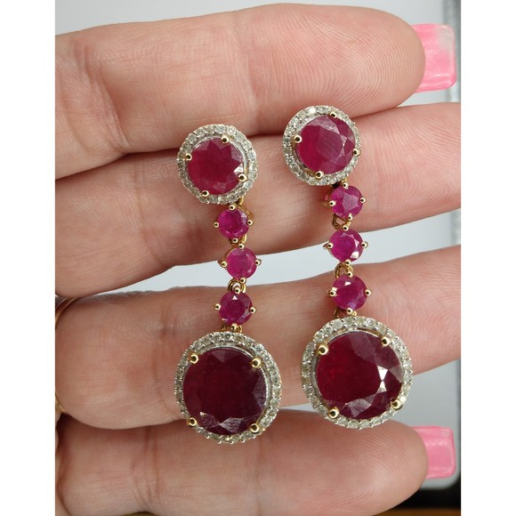 14kt Ruby 16.48ct & Diamond dangle earrings - Picture 6 of 10